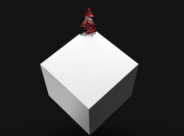 White Cube löst sich langsam in rote Kristalle auf - Foto, Bild
