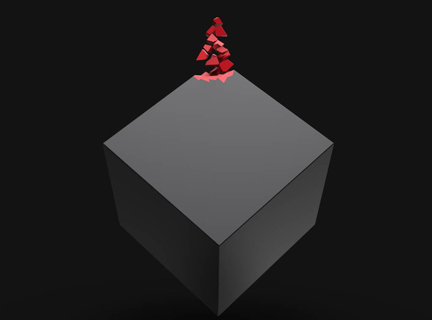 Cubo negro que se disuelve lentamente en cristales rojos
 - Foto, imagen