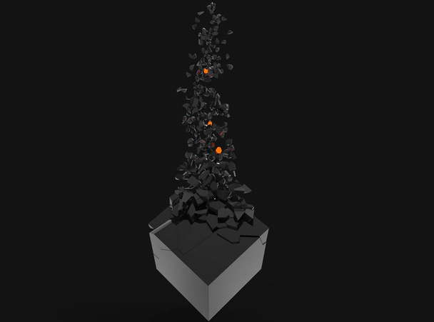 Cubo abstracto explotando en cientos de pedacitos
 - Foto, imagen
