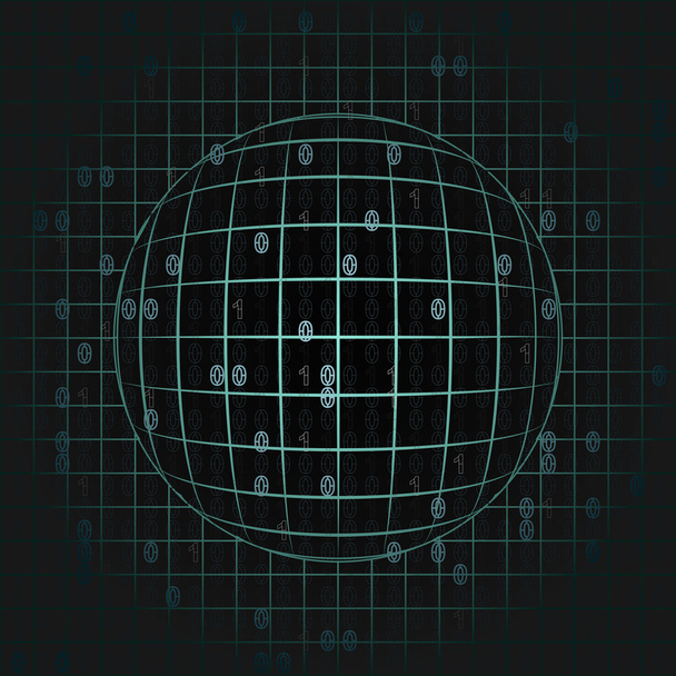 esfera azul en cuadrícula con fondo de código binario
 - Vector, imagen