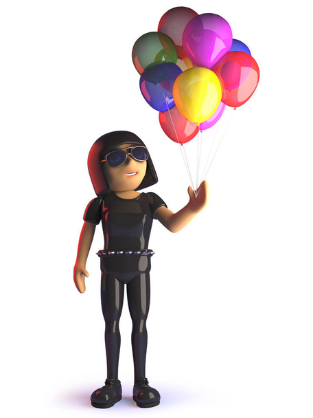 Cool 3d cartoon gothic styled girl with party balloons - Photo, Image
