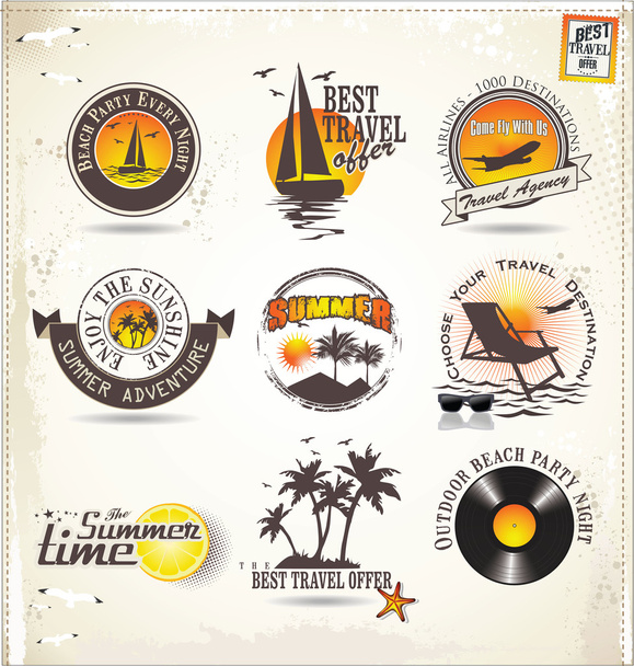 Summer vacation and travel labels - Vector, Image