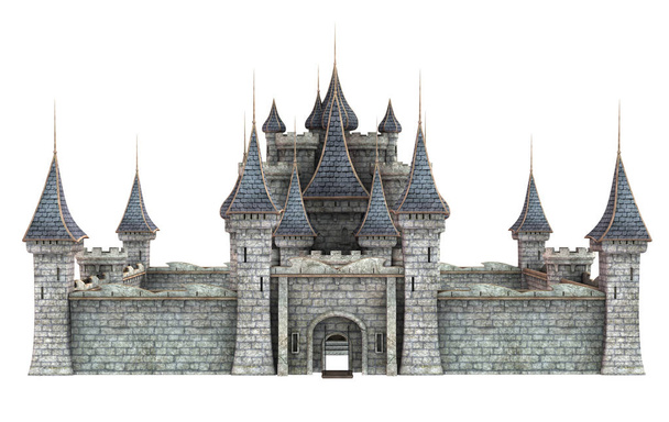 Trojrozřený Pohádkový hrad na bílém pozadí-3D ilustrace - Fotografie, Obrázek