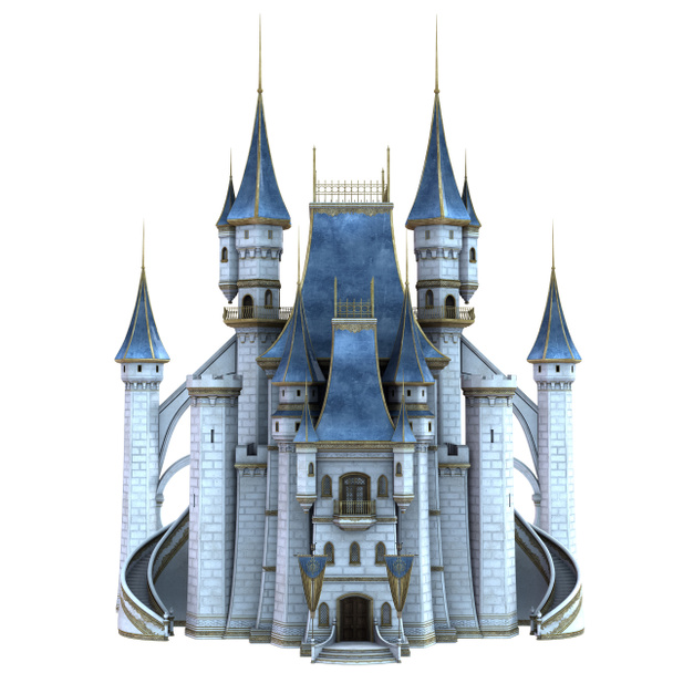 3D renderowane bajki zamek na białym tle-3D ilustracja - Zdjęcie, obraz