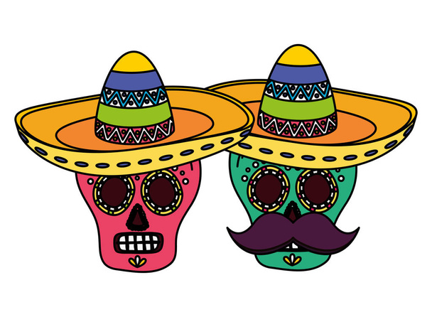 день мертвих черепів маски з мексиканським капелюхом
 - Вектор, зображення