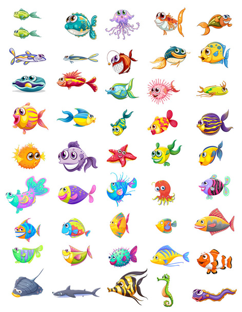 Group of different fishes - Vector, Image