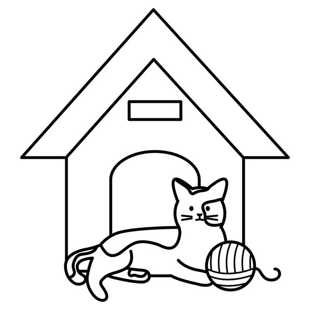 niedliches Katzenmaskottchen im Haus mit Ballgarn - Vektor, Bild