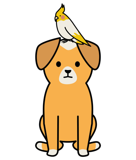 little dog with bird adorables mascots characters - Vector, Image