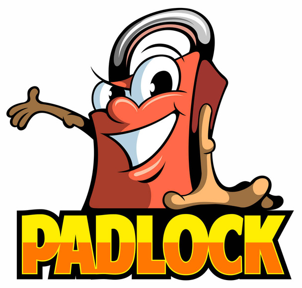 Cartoon style padlock mascot, cartoon character, vector logo. - Wektor, obraz