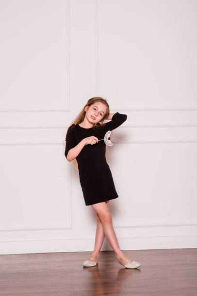 little fashion model in dress photo in photostudio backstage - Fotoğraf, Görsel