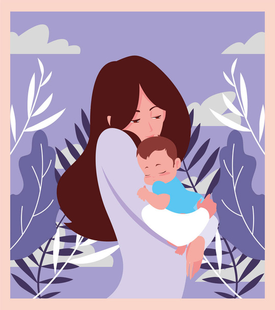 mom carrying his baby in his arms - Vector, Image