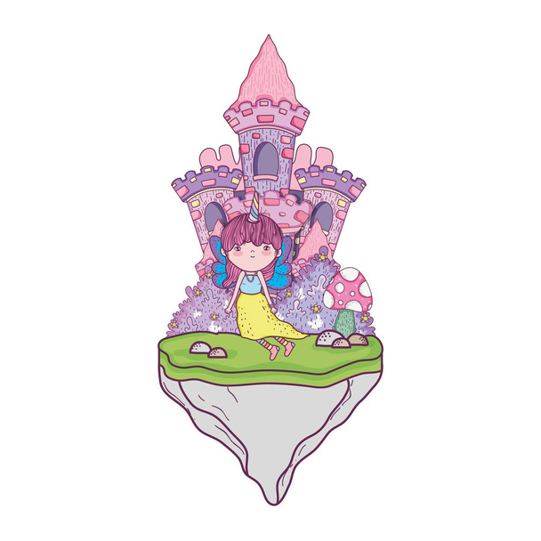 cute little fairy with castle in the landscape - Vector, Image