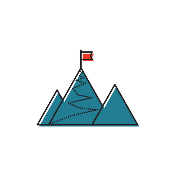 Bandiera sull'icona vettoriale della cima della montagna isolata su sfondo bianco
 - Vettoriali, immagini
