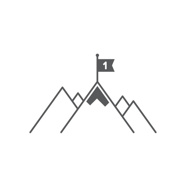 Beyaz arka planda izole dağ üst vektör simgesi üzerine bayrak - Vektör, Görsel
