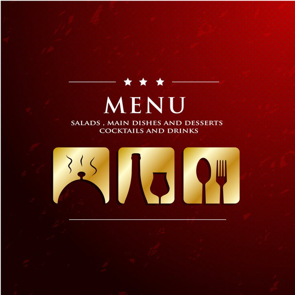 Menü-Restaurant mit goldenem Symbol im Hintergrund - Vektor, Bild