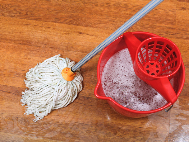 textile mop and red bucket - Photo, Image