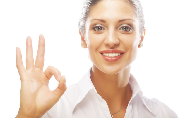 Happy smiling business woman with okay gesture - Foto, immagini