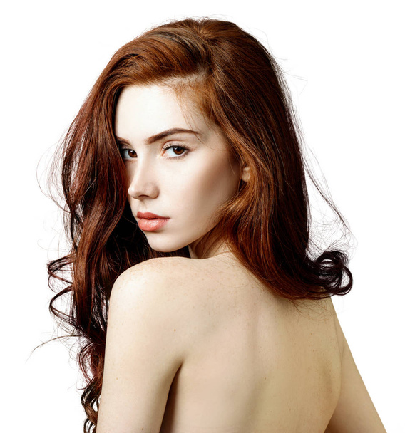 Beauty portrait of redhead woman with perfect skin. - Photo, Image
