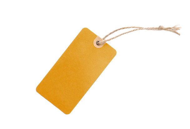 Blank brown cardboard Price tag or label isolated on a white background, File contains with clipping path. - Foto, imagen