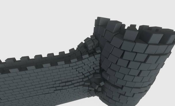 Modelo 3D de um castelo antigo destruído
 - Foto, Imagem