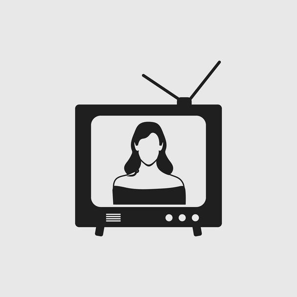Televizní ikona se symbolem ženy na šedé pozadí - Vektor, obrázek