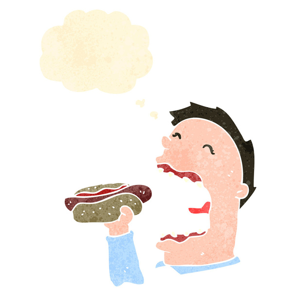 Retro uomo cartone animato mangiare hotdog
 - Vettoriali, immagini