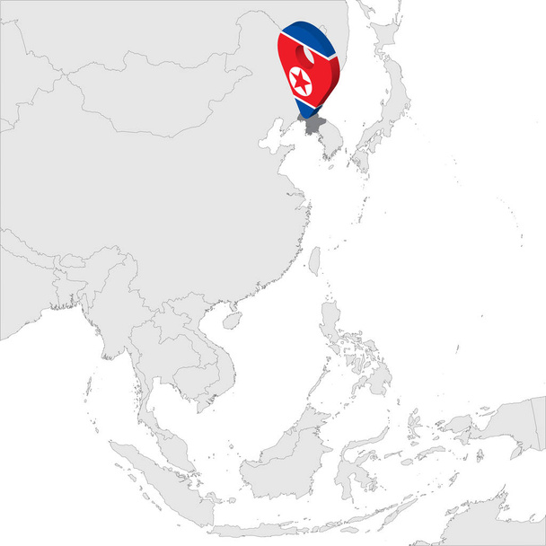 Λαολαϊκή Δημοκρατία της Κορέας Χάρτης τοποθεσίας στον χάρτη Ασία. 3D Βόρεια Κορέα σημαία χάρτη θέση δείκτης PIN. Χάρτης υψηλής ποιότητας Βόρεια Κορέα για το σχέδιό σας, λογότυπο, app, UI. Eps10. - Διάνυσμα, εικόνα