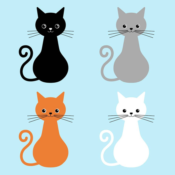 Συλλογή γάτες από διαφορετικά χρώματα. Απομονωμένη γάτα σε μπλε φόντο. Απεικόνιση διανυσματικών κατοικίδιων ζώων με χαριτωμένα πρόσωπα - Διάνυσμα, εικόνα