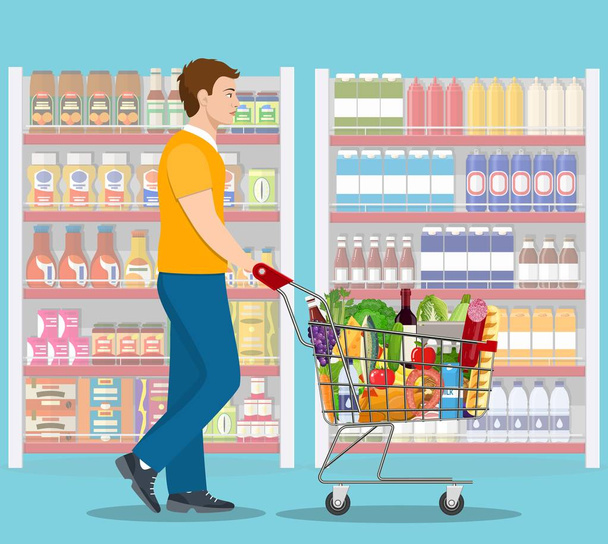 Young man shopping for groceries - Vector, Image