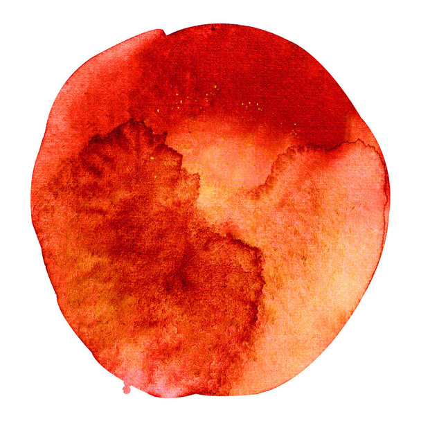 Watercolor round spot of red. Abstract composition for stylish design. Bright festive decoration of cards, invitations, websites, leaflets, social networks. Watercolor drawing isolated on white backgr - Φωτογραφία, εικόνα