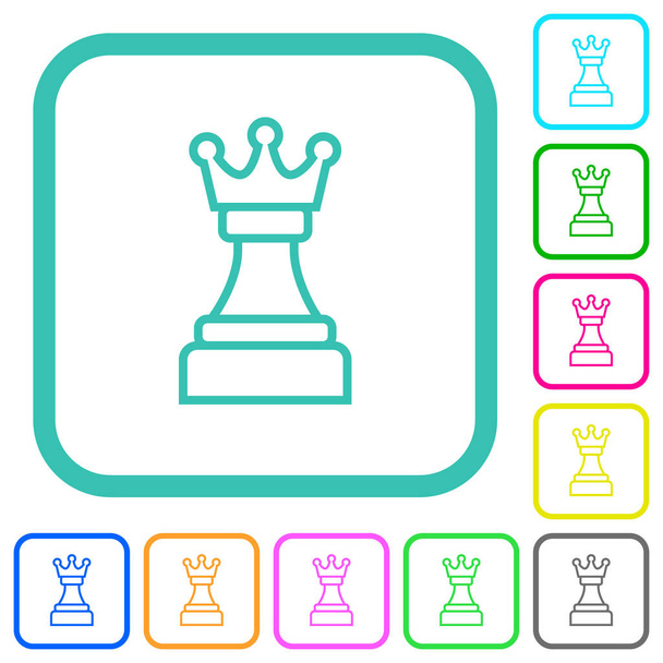 Beyaz satranç kraliçesi canlı renkli düz simgeler - Vektör, Görsel