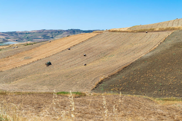 Beautiful Sicilian Landscape after the Harvest, Barrafranca, Enna, Sicily, Italy, Europe - Zdjęcie, obraz