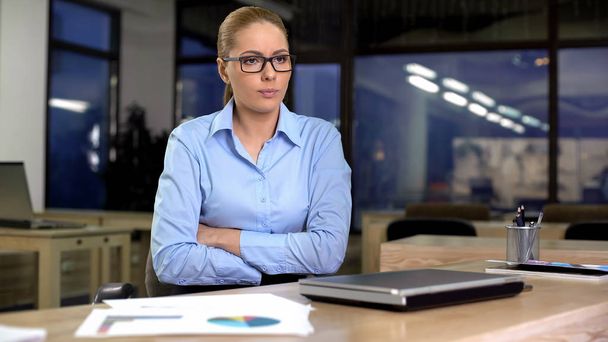 Irritated woman with closed laptop, dissatisfied with work project, bad news - Valokuva, kuva