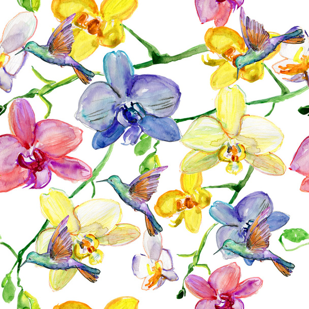 Seamless floral pattern orchids - 写真・画像