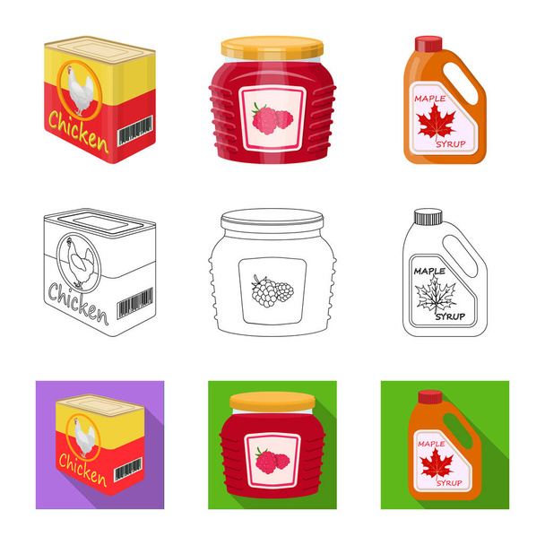 Objeto aislado de lata e icono de comida. Conjunto de ilustración de vectores de latas y paquetes
. - Vector, Imagen