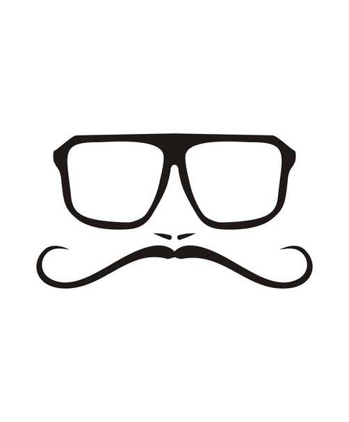 Vector men face with long mustache and huge, hipster glasses. Black american retro truck driver silhouette isolated on white background. - Vector, Image