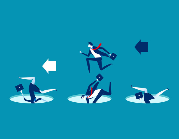 Leader avoiding pitfalls. Concept business vector business illus - Vector, Image