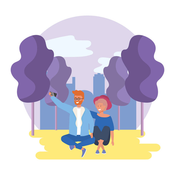 Ζευγάρι της γυναίκας και του ανθρώπου στο πάρκο σχεδιασμό - Διάνυσμα, εικόνα
