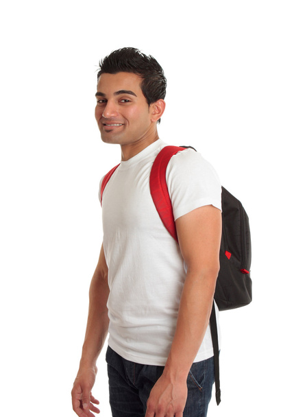 Ethnic male student carrying backpack - 写真・画像