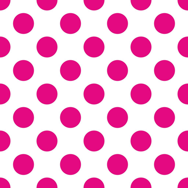Бесшовный векторный рисунок с розовыми точками польки на белом фоне. Для открыток, альбомов, фонов, искусств, ремесел, тканей, декораций или альбомов. - Вектор,изображение