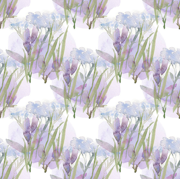 Floral seamless pattern. Hand drawn watercolor field flowers. - Foto, Imagem