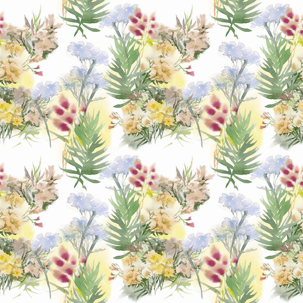 Floral seamless pattern. Hand drawn watercolor field flowers. - Foto, Imagem