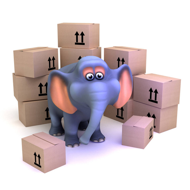 Elefante 3d entre caixas
 - Foto, Imagem