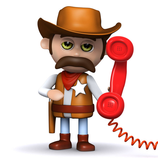 3D Cowboy odbiera telefon - Zdjęcie, obraz