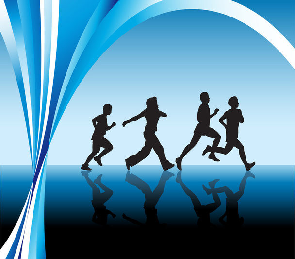 Silhouetted runners background vector - Vetor, Imagem