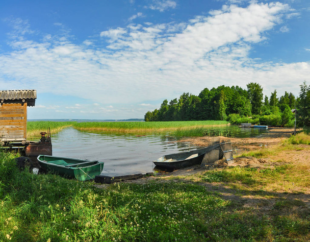 Ranek nad jeziorem Otradnoe w regionie Leningradu - Zdjęcie, obraz