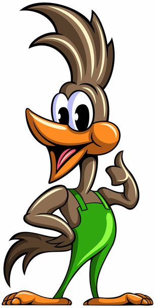 Cartoon style roadrunner, funny, cute bird, vector cartoon character. - Vektör, Görsel