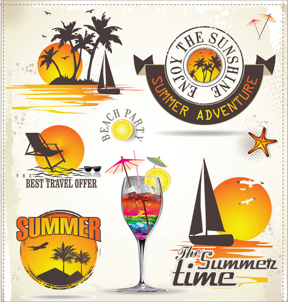 Summer vacation and travel labels - Вектор,изображение