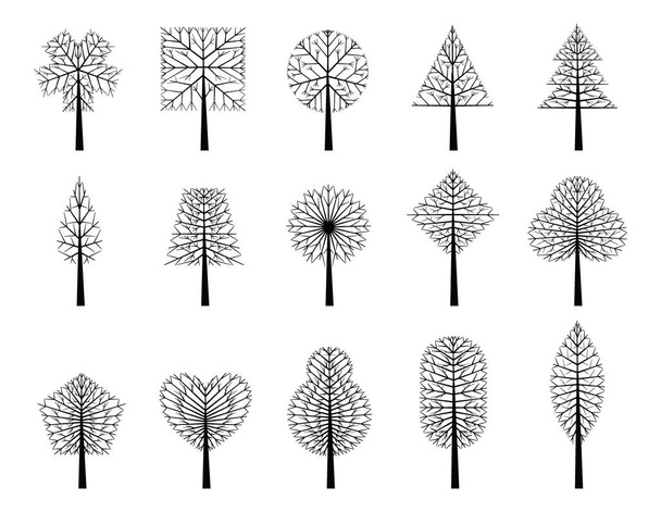 Conjunto de icono de árbol de línea dibujado a mano
 - Vector, Imagen