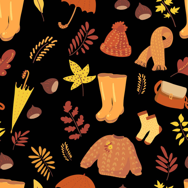 Autumn natural seamless pattern. Fall background with umbrella,  - Vector, Image